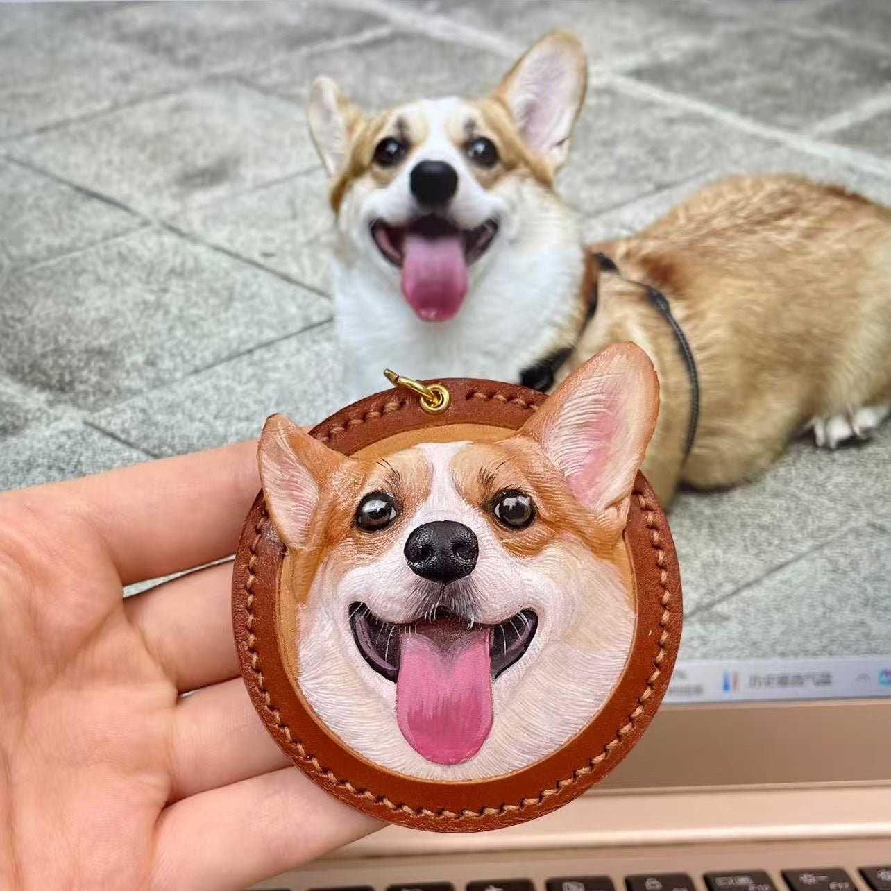 Premium Custom Hand - Tooled Leather Pet Portrait Keychain — 3D Relief - Holdmypawart