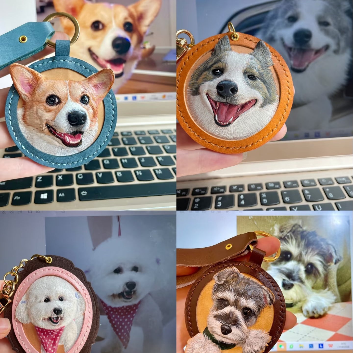 Premium Custom Hand - Tooled Leather Pet Portrait Keychain — 3D Relief - Holdmypawart